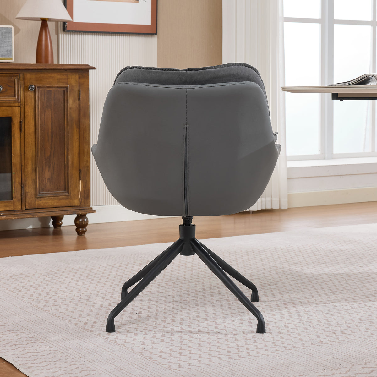 Grey Faux Leather Swivel Accent Chair with Auto-Return — detail 9