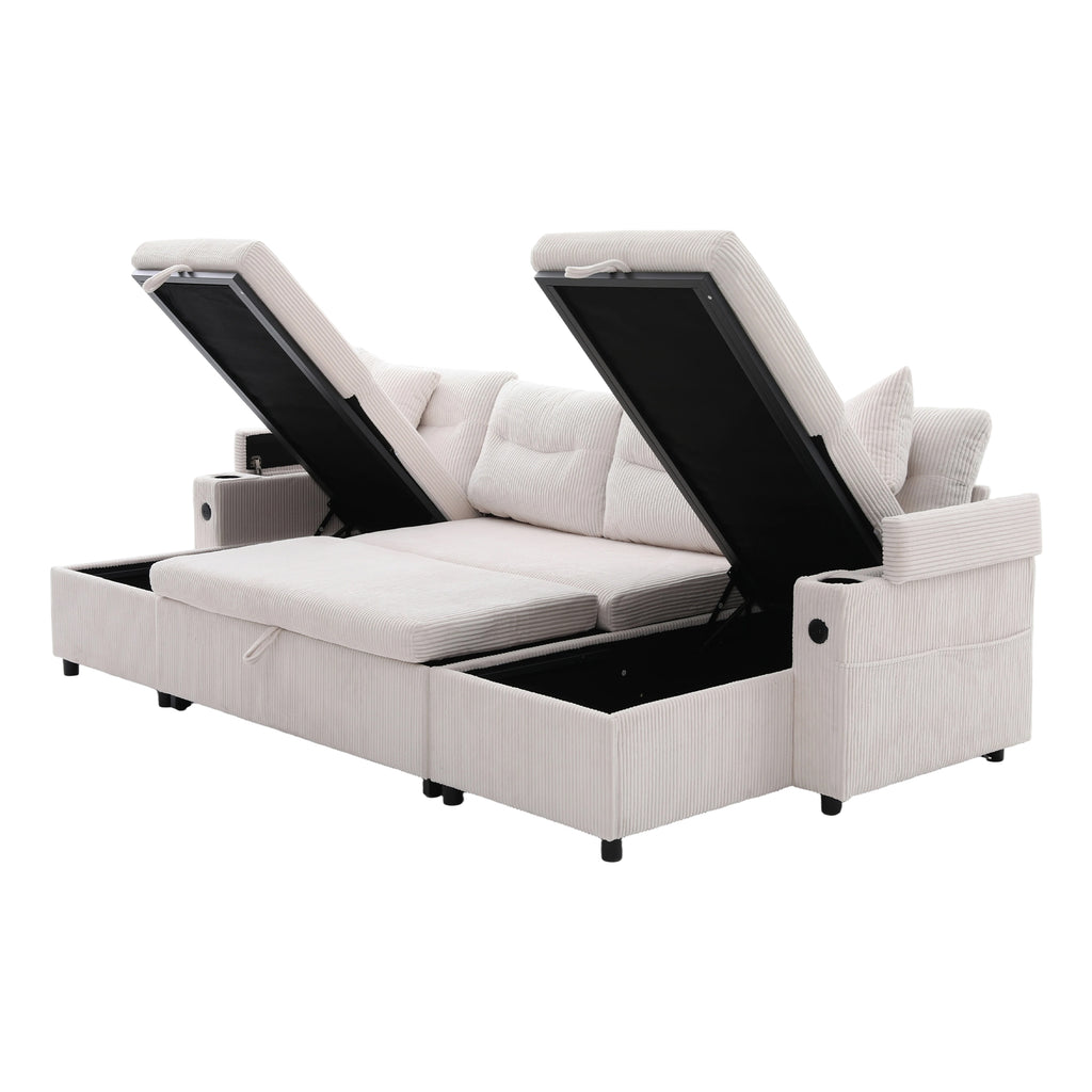Beige Oversized Chenille Chaise Lounge with Pillows — detail 18