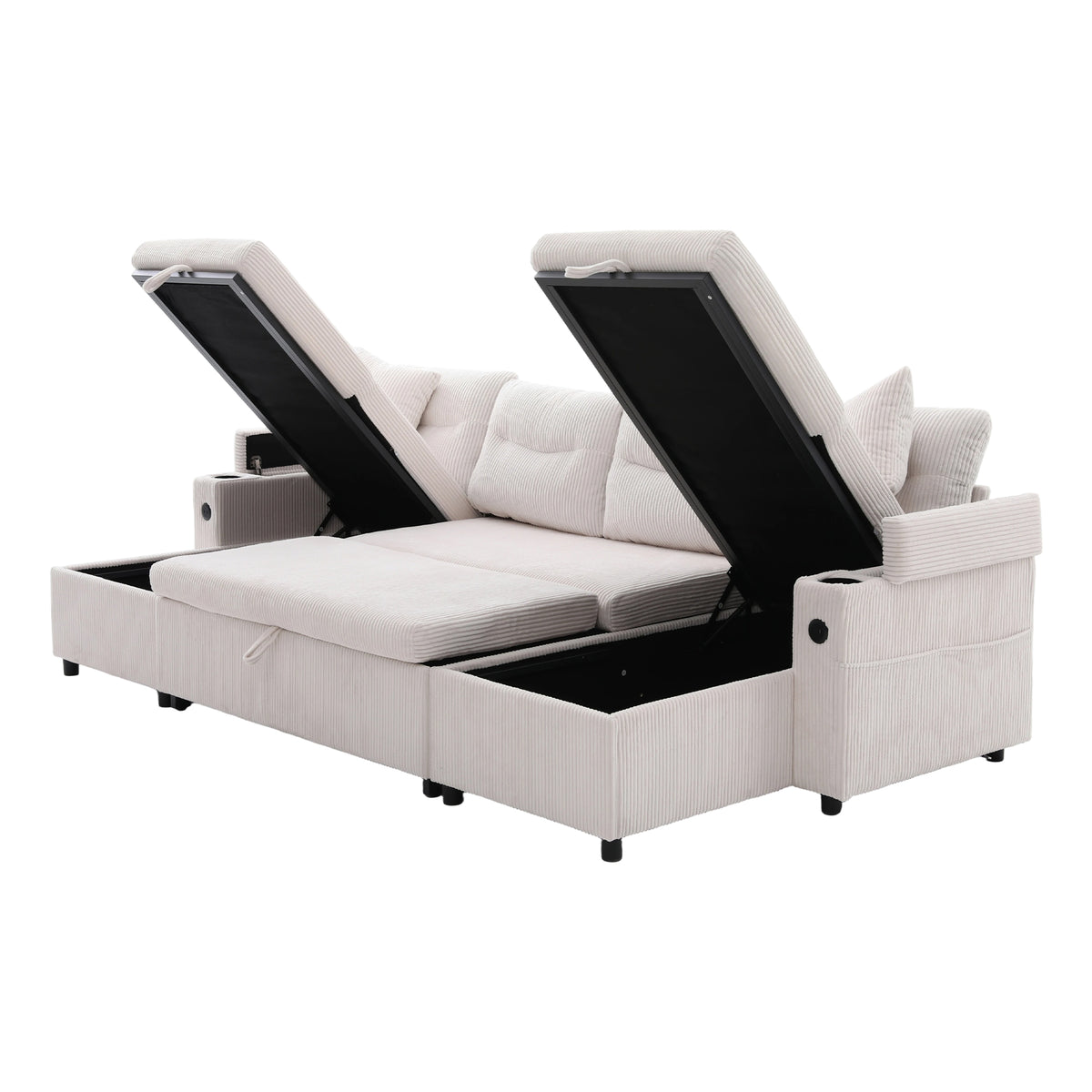 Beige Oversized Chenille Chaise Lounge with Pillows — detail 18