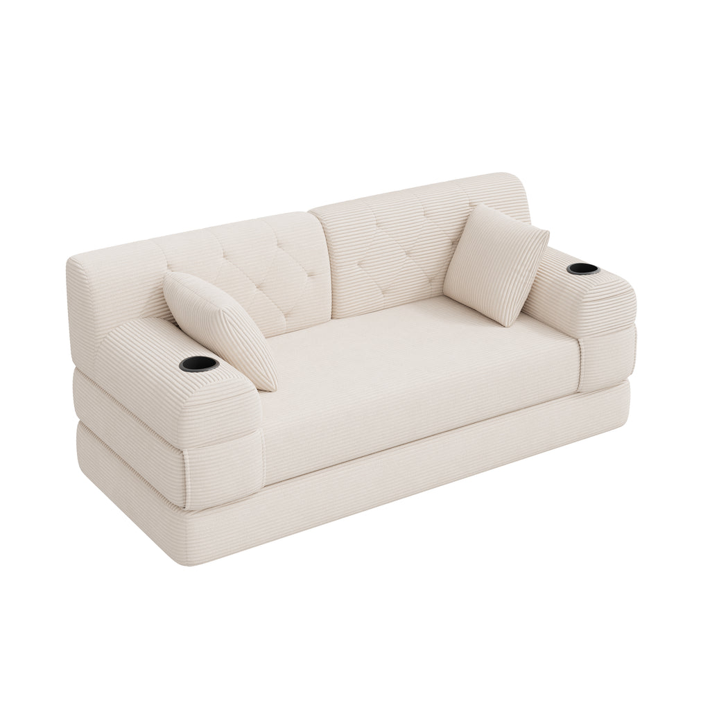 Beige Corduroy 2-Seater Sofa Bed — detail 13