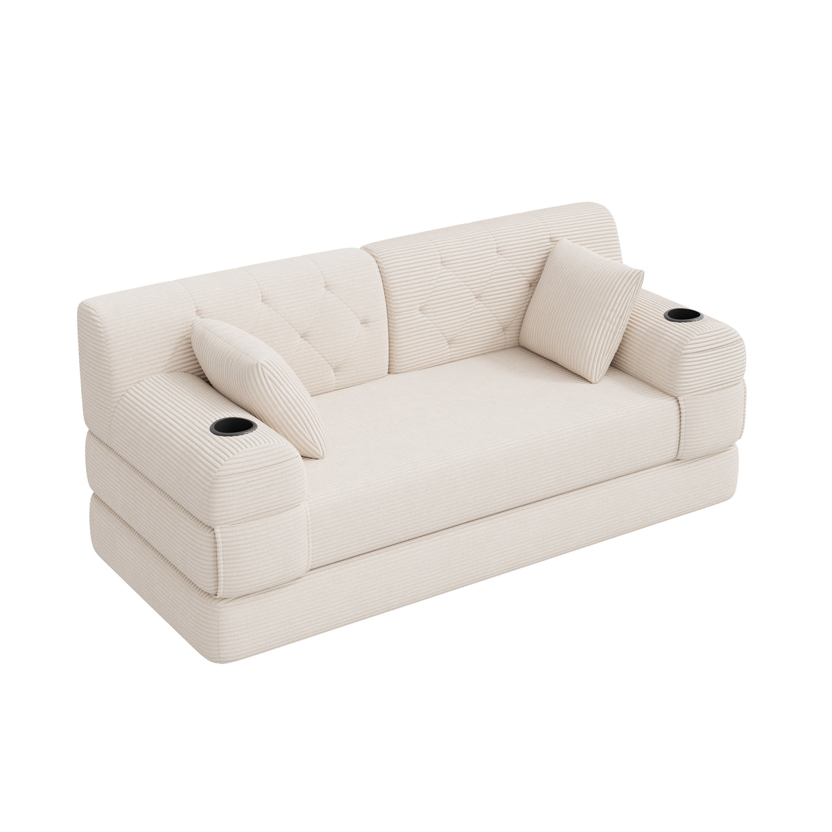 Beige Corduroy 2-Seater Sofa Bed — detail 13
