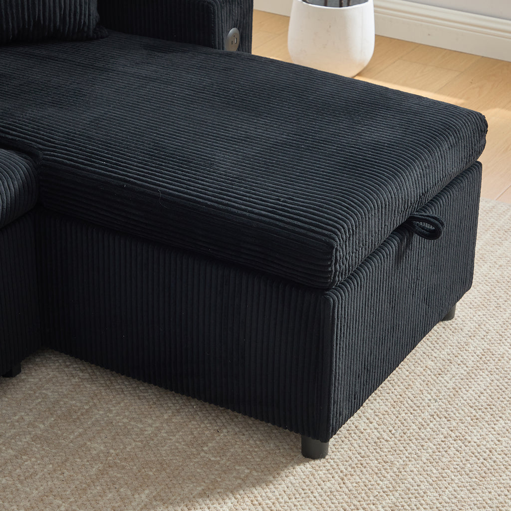 Black Oversized Chenille Chaise Lounge with Pillows — detail 16