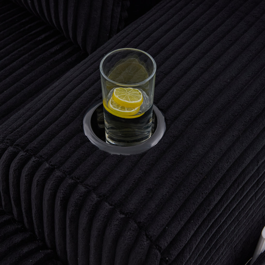 Black Corduroy 3-Seater Modular Sofa with Ottoman — detail 27