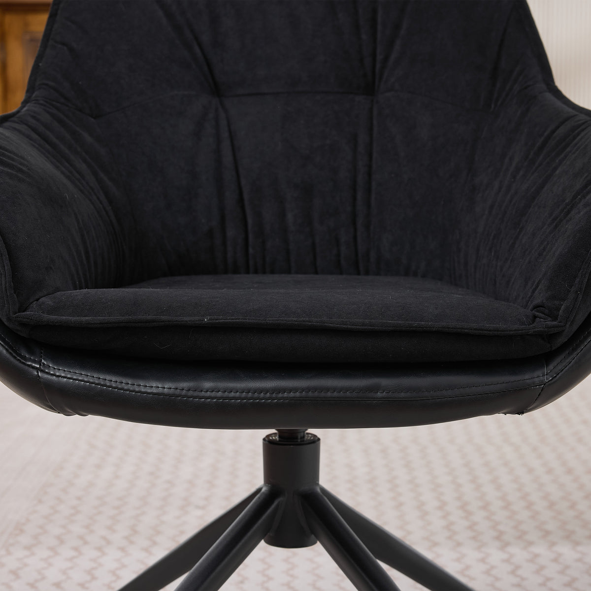 Black Faux Leather Swivel Accent Chair with Auto-Return — detail 3