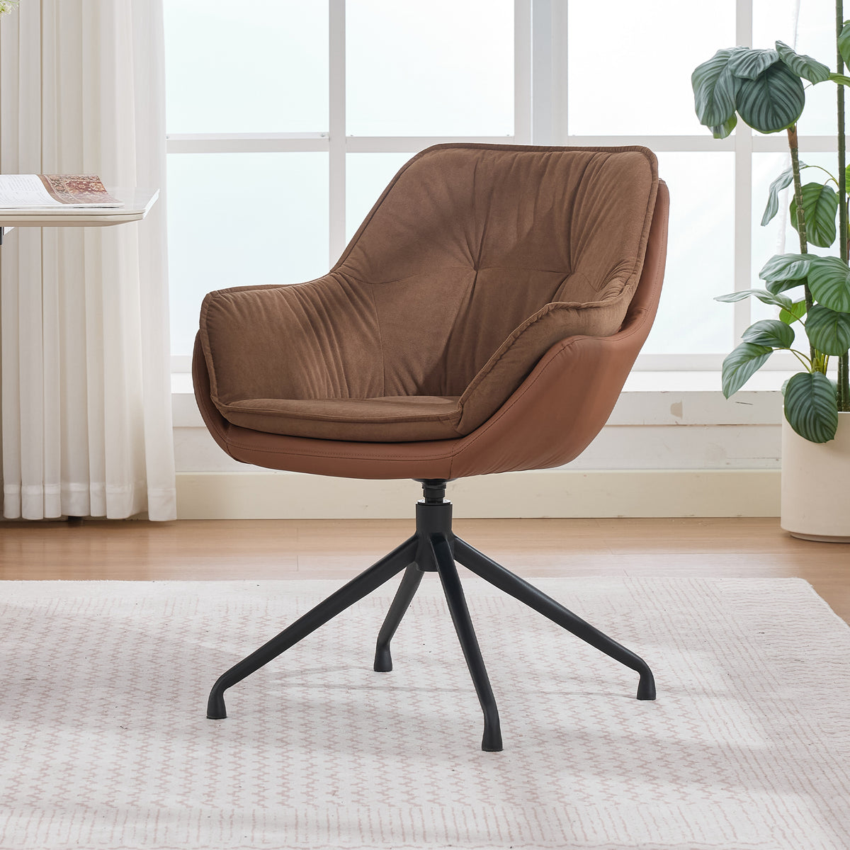 Brown Faux Leather Swivel Accent Chair with Auto-Return — detail 12
