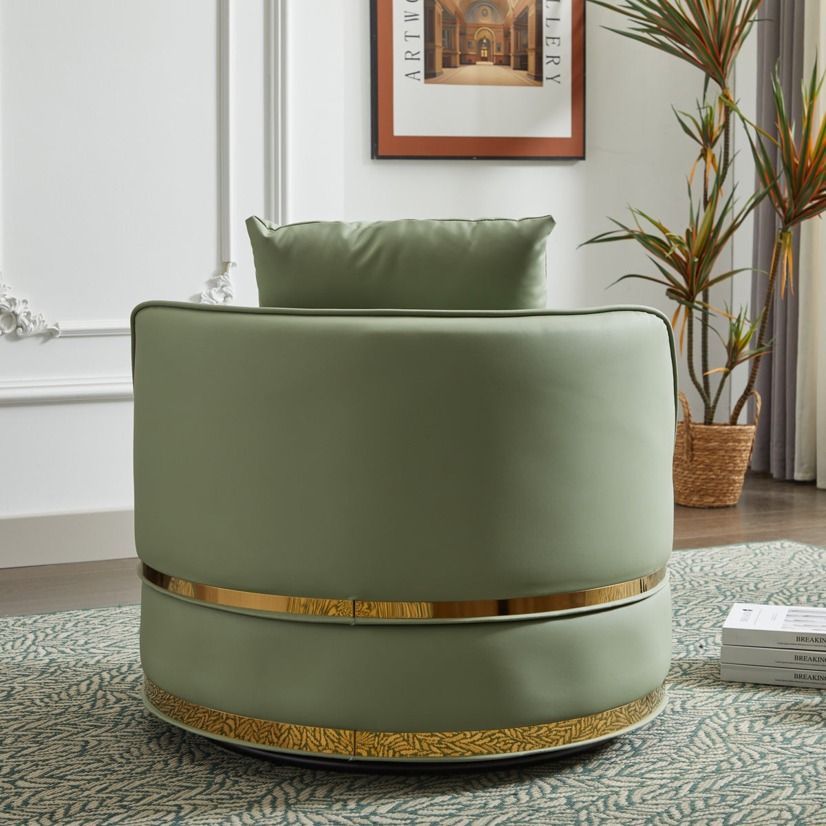 Green Faux Leather 360° Swivel Barrel Chair — detail 6