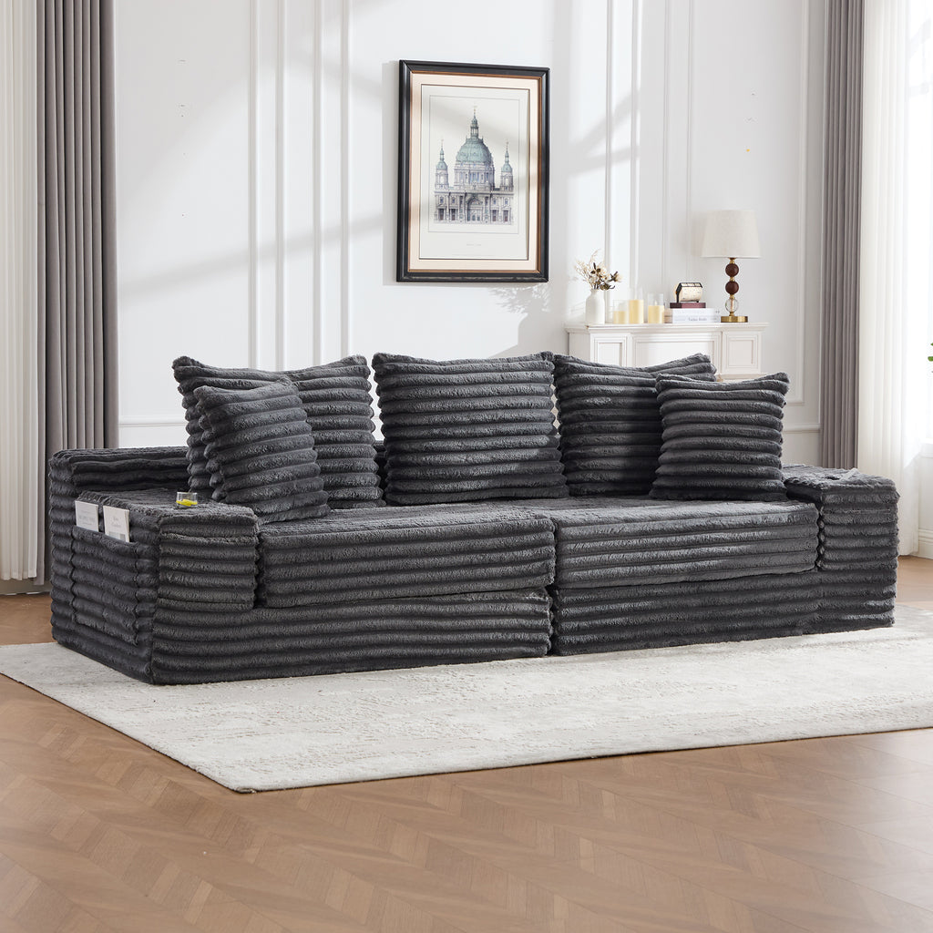 Dark Grey Corduroy Sofa Bed — detail 12