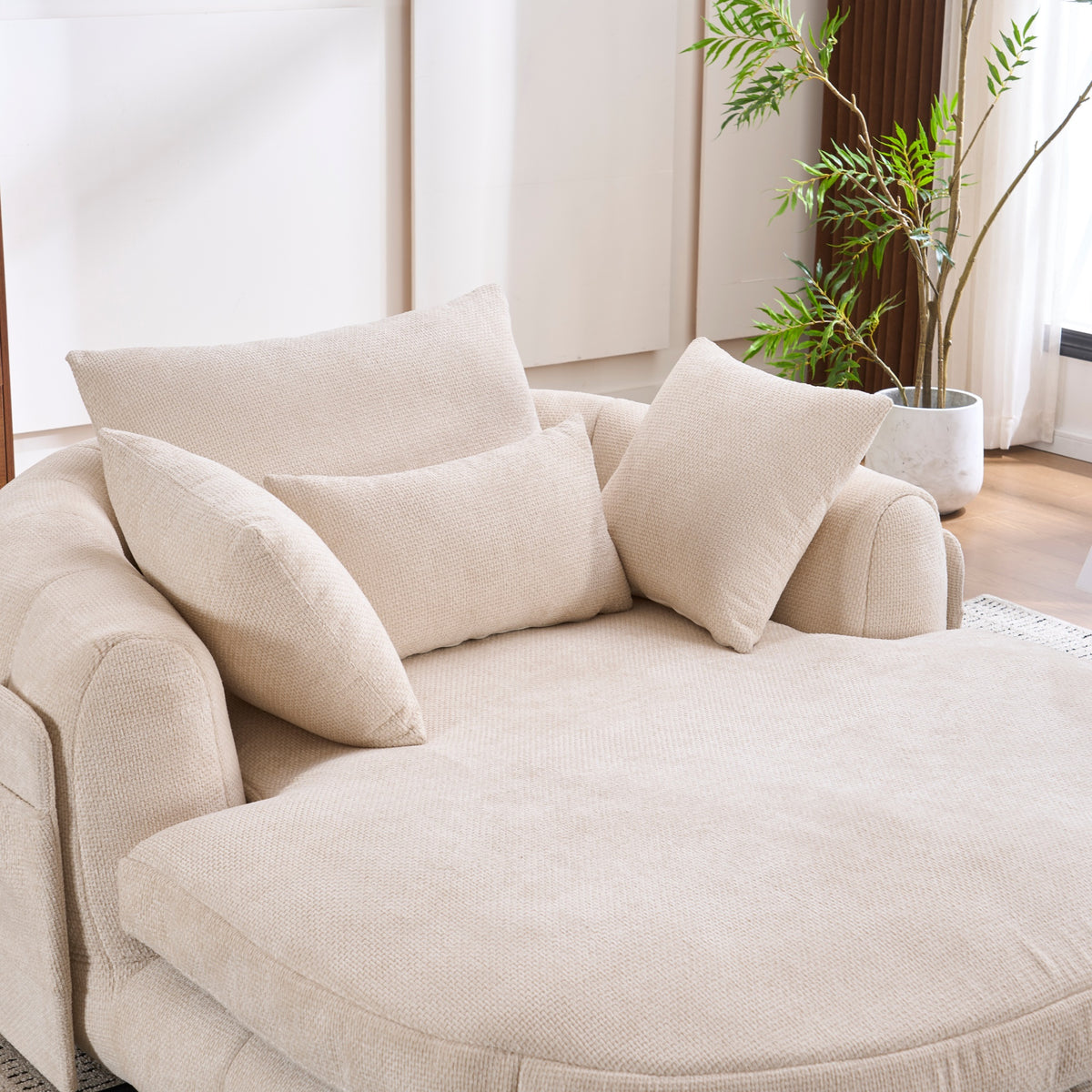 White Oversized Chenille Chaise Lounge with Pillows — detail 10