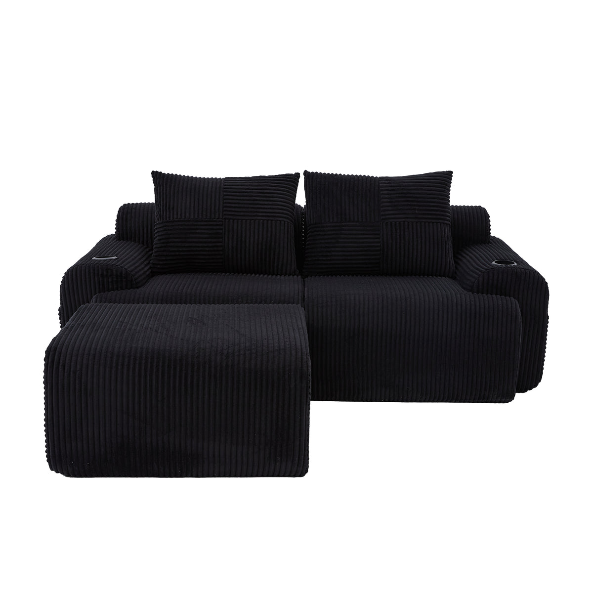 Black Corduroy 2-Seater Modular Sofa with Ottoman — detail 21