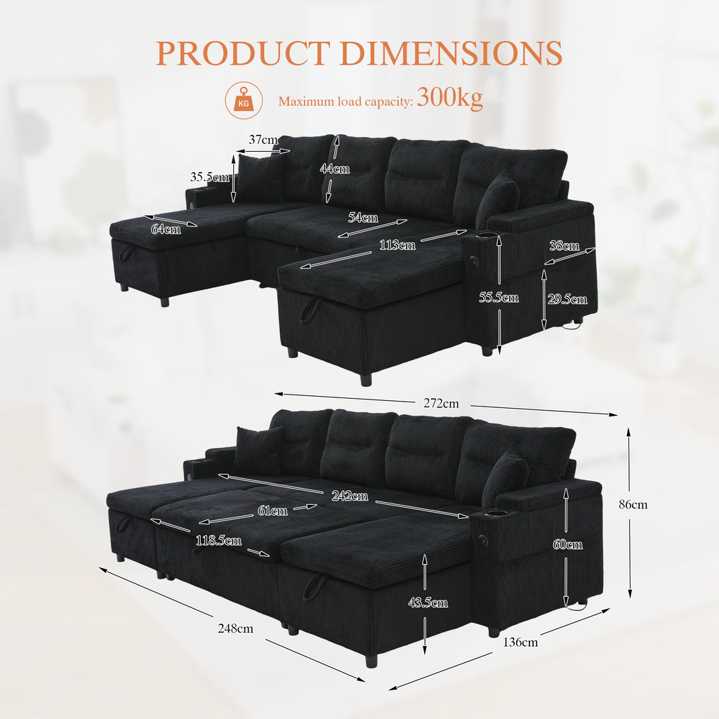 Black Oversized Chenille Chaise Lounge with Pillows — detail 3