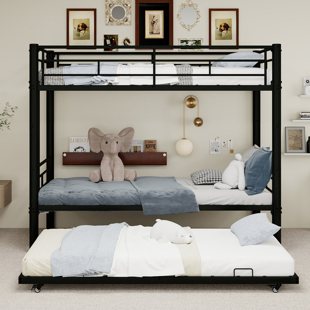 Black Metal Bunk Bed with Pull-Out Trundle – 90 × 190 cm — detail 2