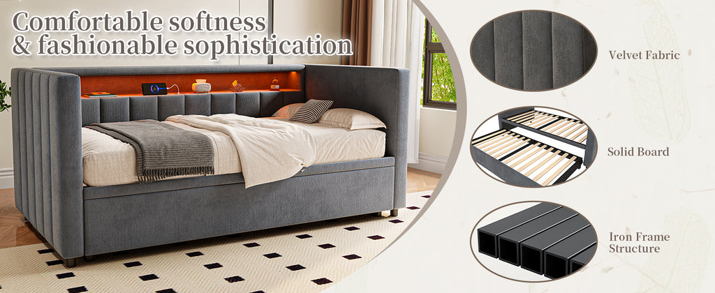 Dark Grey Velvet Sofa Bed — detail 12