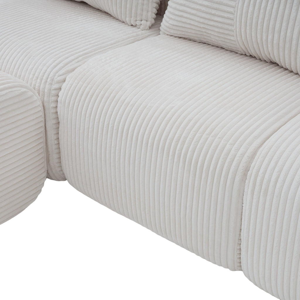 Beige Corduroy 4-Seater Modular Sofa with Two Ottomans — detail 27