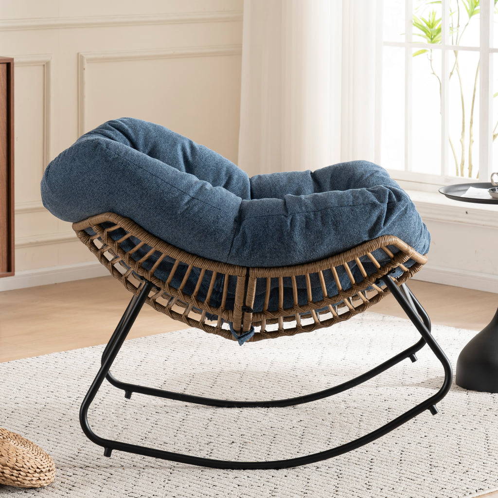 Blue Oversized Rattan Rocking Chair with Cushion — detail 5