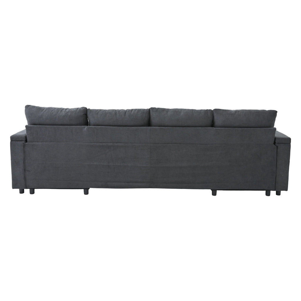 Dark Grey Oversized Chenille Chaise Lounge with Pillows — detail 22