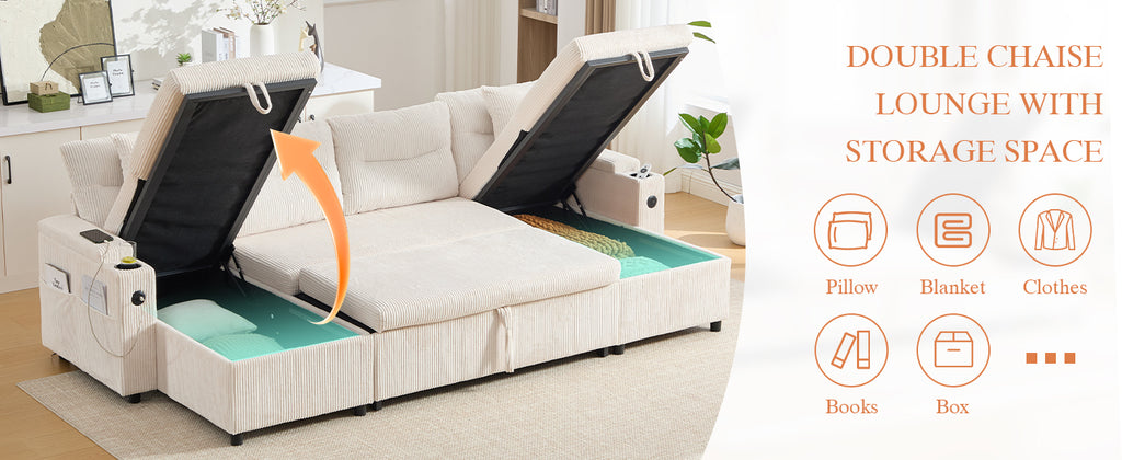 Beige Oversized Chenille Chaise Lounge with Pillows — detail 27