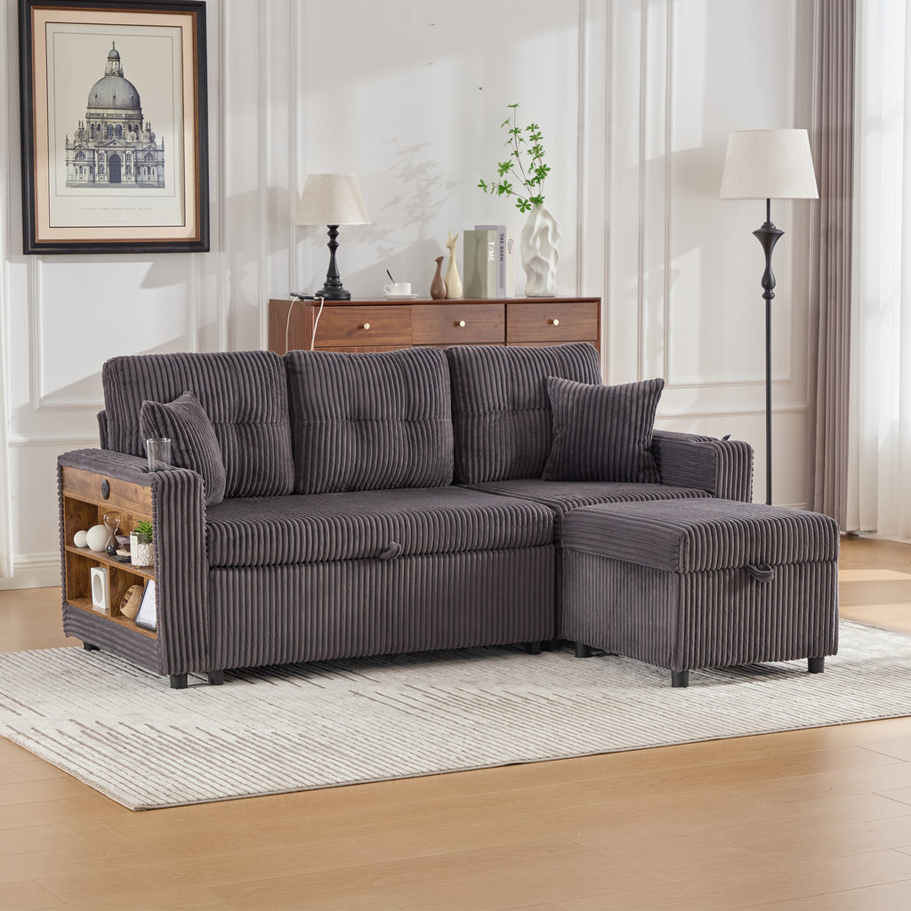 Dark Grey Corduroy Sofa Bed — detail 15