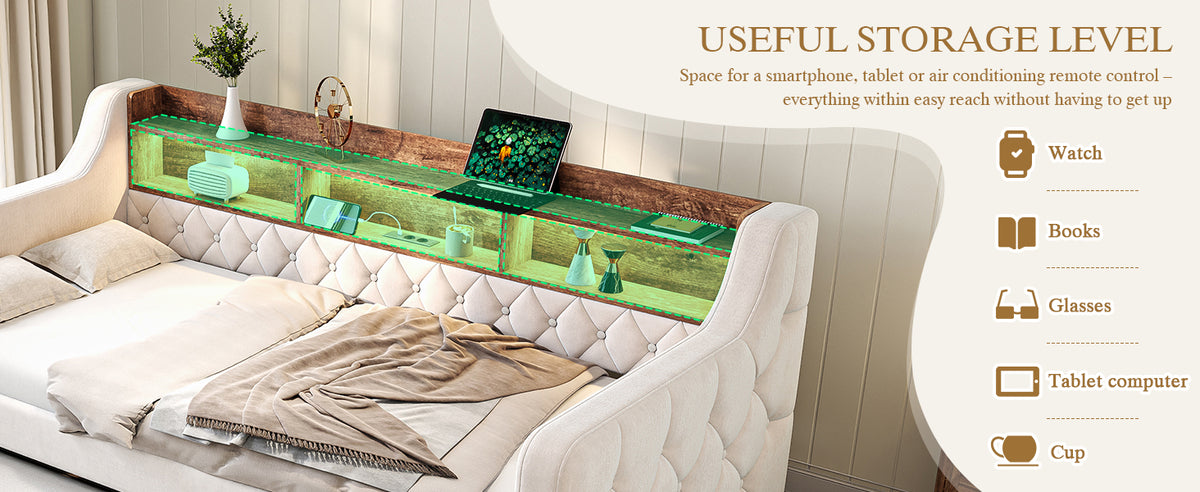 Beige Velvet Sofa Bed — detail 14