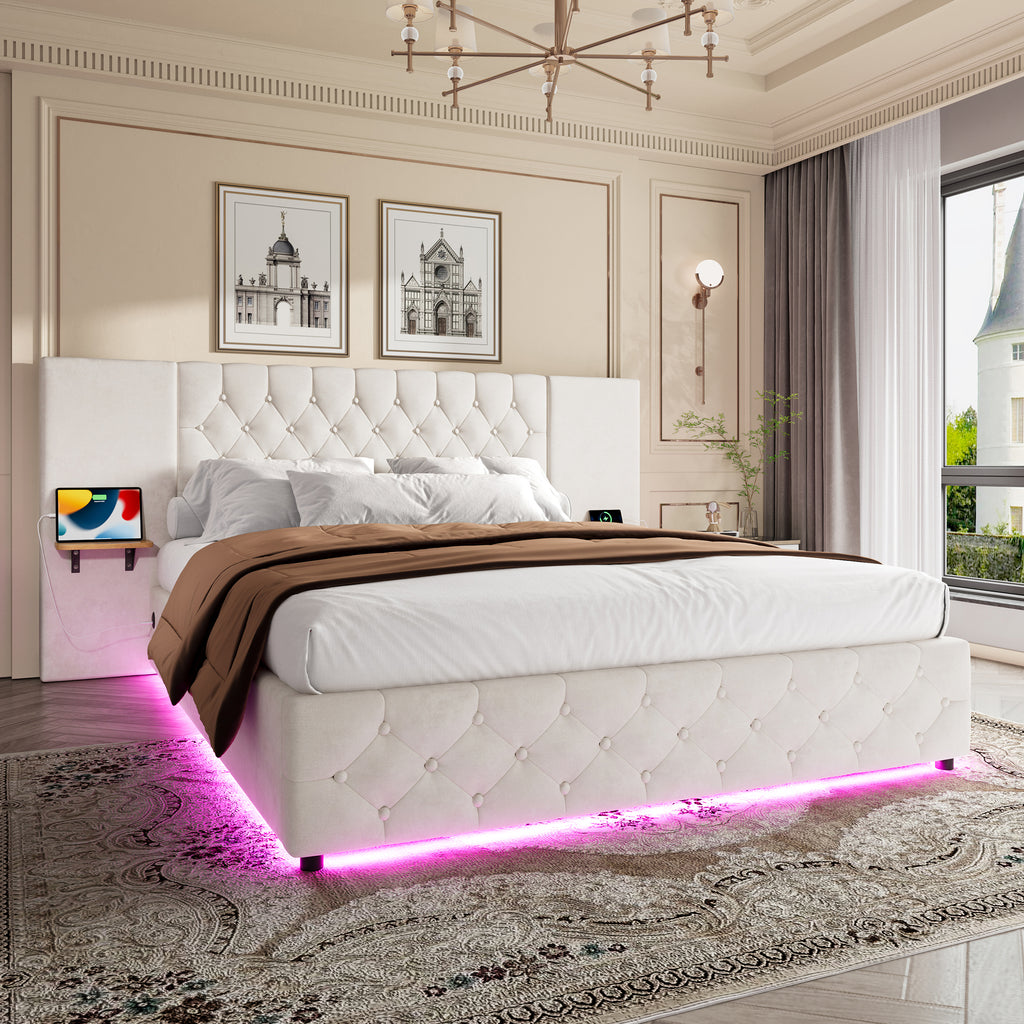 Beige Velvet Storage Bed Frame – 135 × 190 cm — detail 5