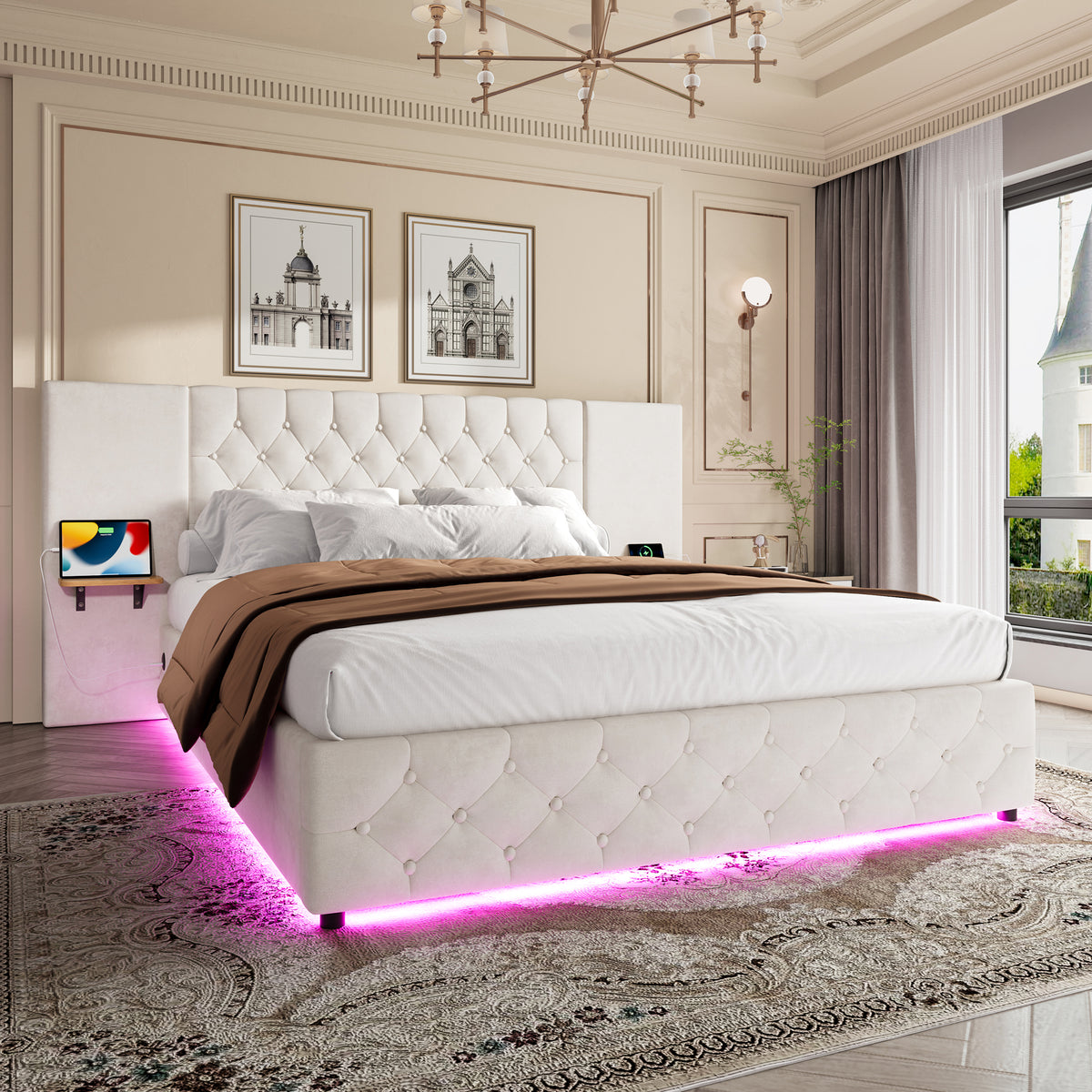 Beige Velvet Storage Bed Frame – 135 × 190 cm — detail 5