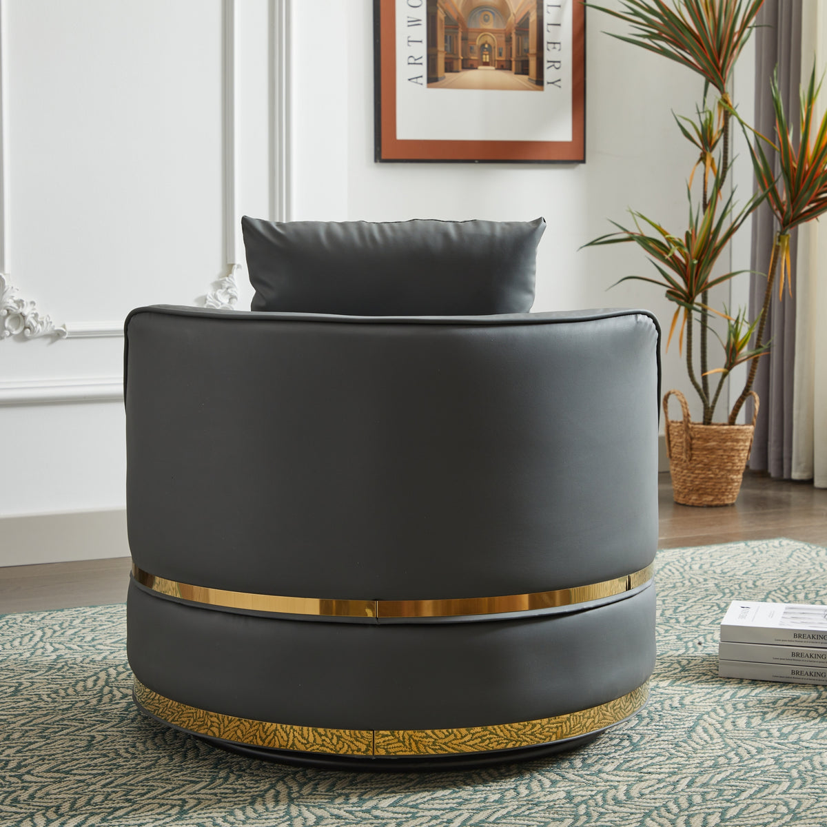 Grey Faux Leather 360° Swivel Barrel Chair — detail 6