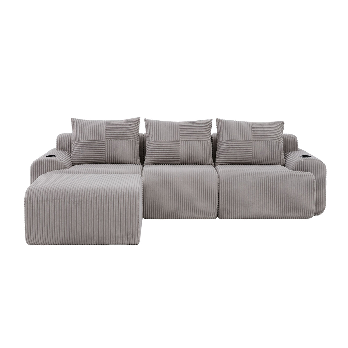 Light Grey Corduroy 3-Seater Modular Sofa with Ottoman — detail 25