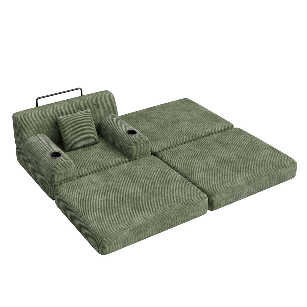 Green Corduroy Sleeper Chair with Ottoman — detail 11