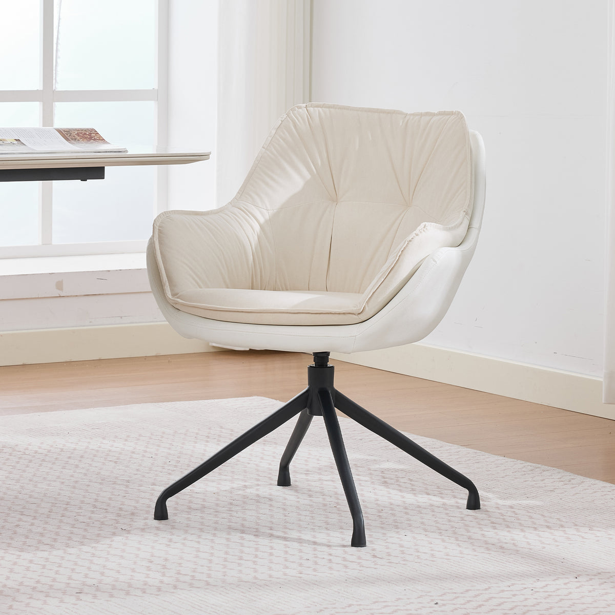 White Faux Leather Swivel Accent Chair with Auto-Return — detail 8