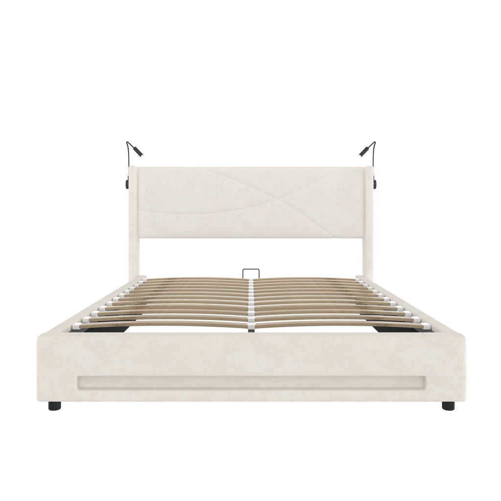 Beige Velvet Storage Bed Frame – 150 × 200 cm — detail 15