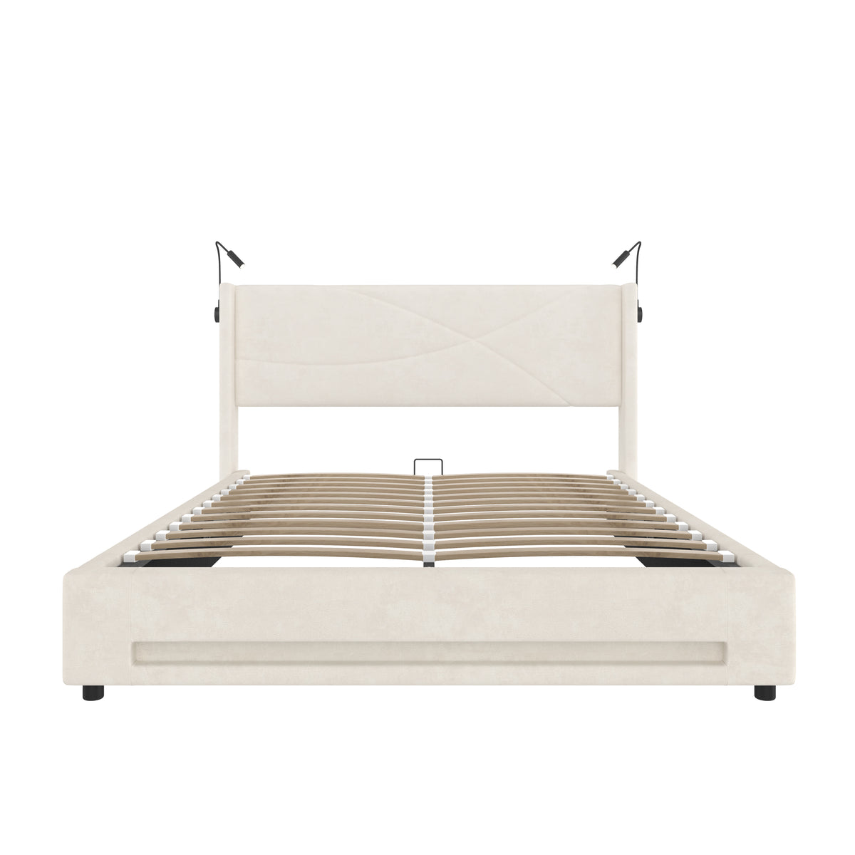 Beige Velvet Storage Bed Frame – 150 × 200 cm — detail 15