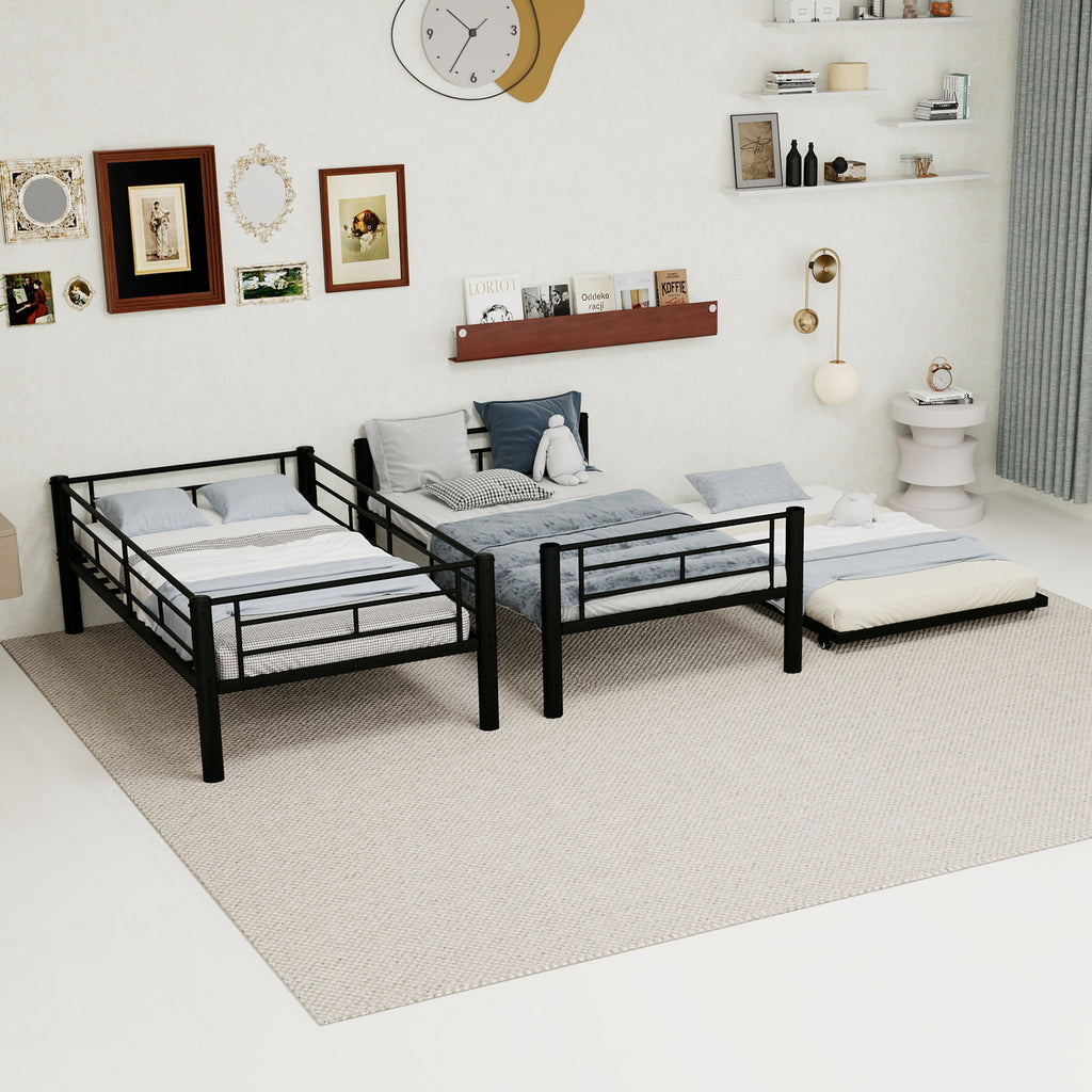 Black Metal Bunk Bed with Pull-Out Trundle – 90 × 190 cm — detail 5