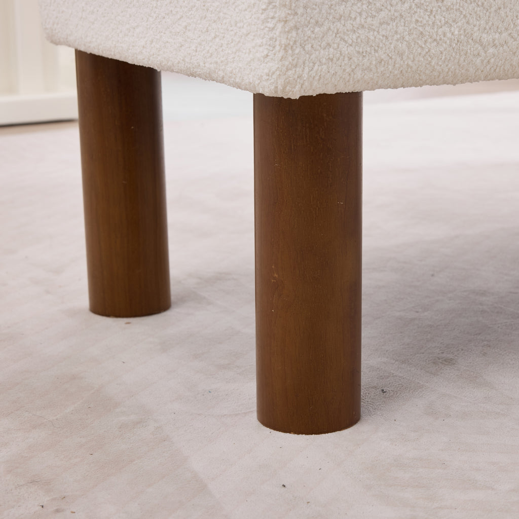 White Bouclé Upholstered Bench with Backrest — detail 6