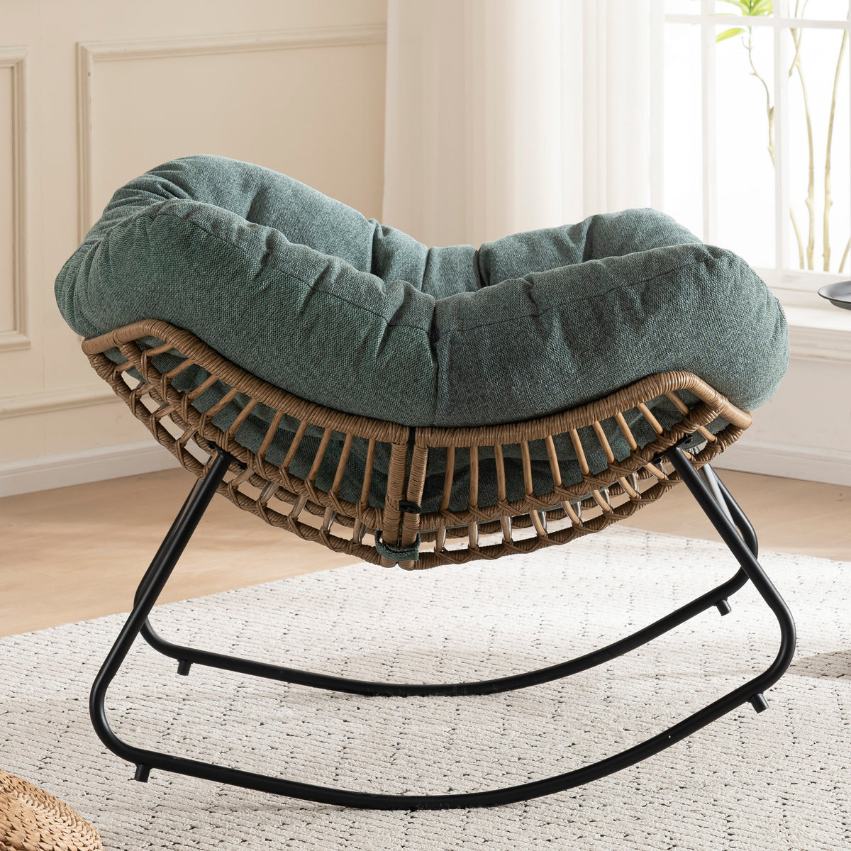 Green Oversized Rattan Rocking Chair with Cushion — detail 5