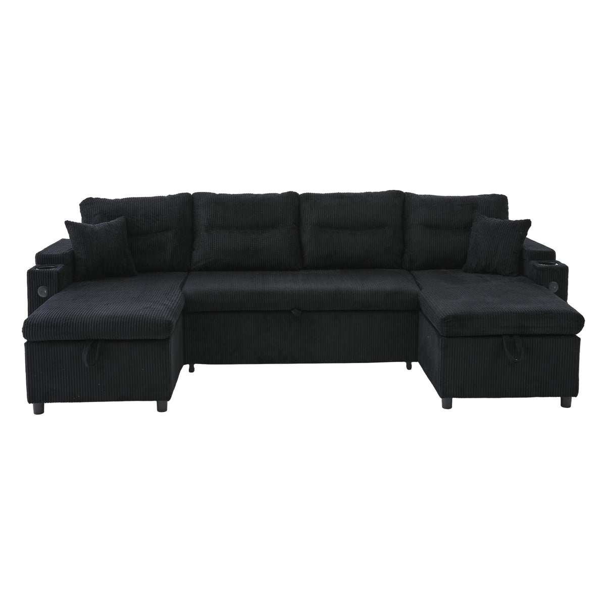 Black Oversized Chenille Chaise Lounge with Pillows — detail 22