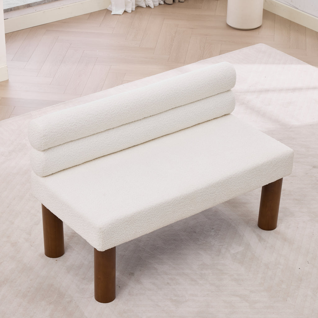 White Bouclé Upholstered Bench with Backrest — detail 4