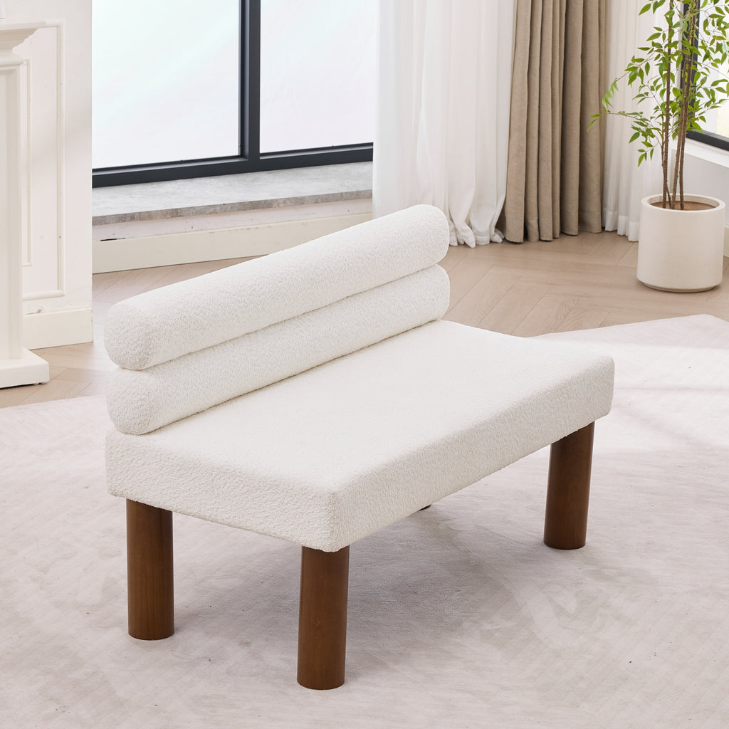White Bouclé Upholstered Bench with Backrest — detail 8