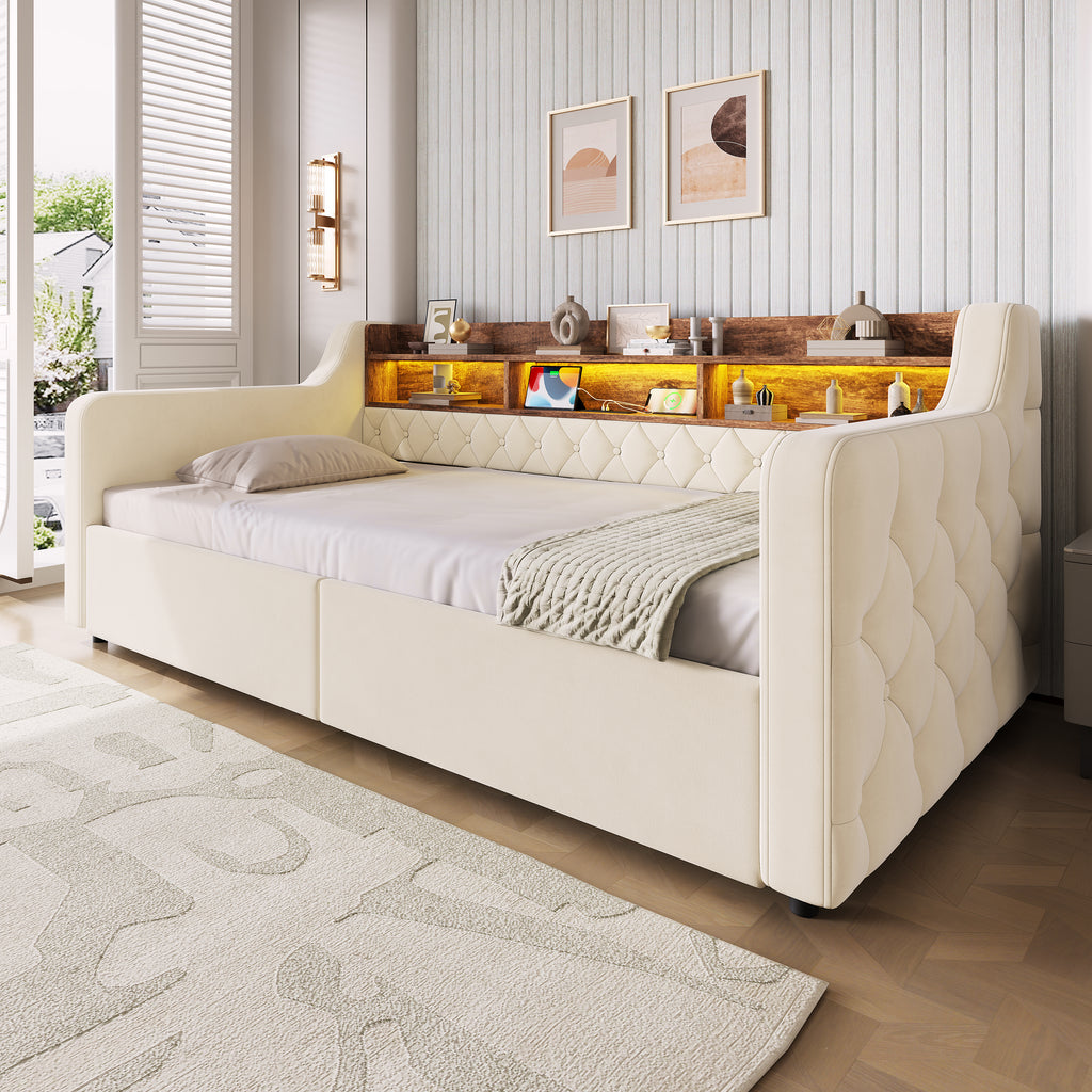 Beige Velvet Storage Bed Frame – 90 × 190 cm — detail 3