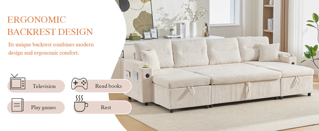Beige Oversized Chenille Chaise Lounge with Pillows — detail 24