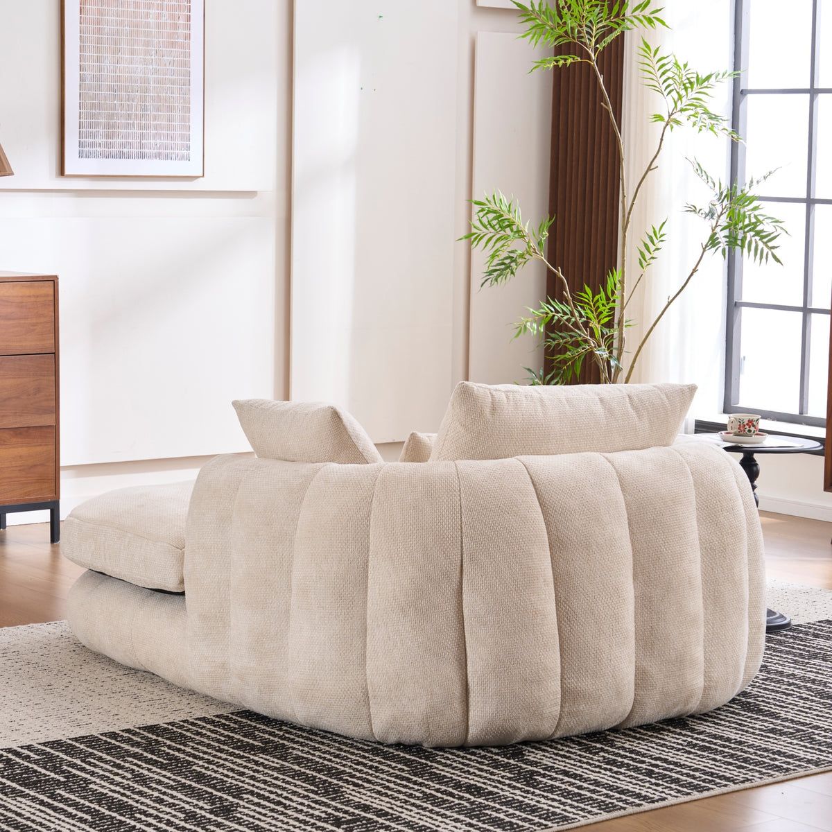 White Oversized Chenille Chaise Lounge with Pillows — detail 2