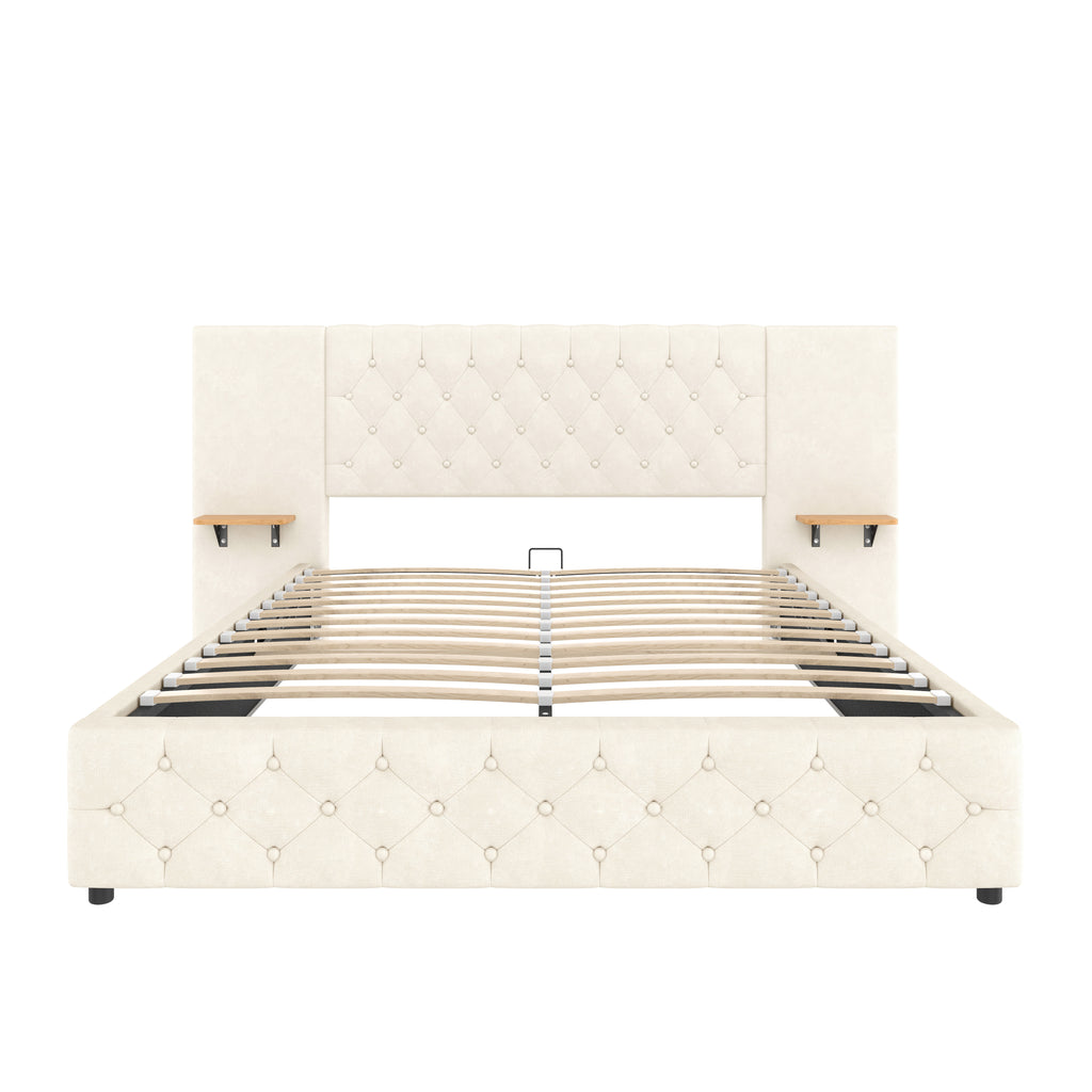 Beige Velvet Storage Bed Frame – 135 × 190 cm — detail 15
