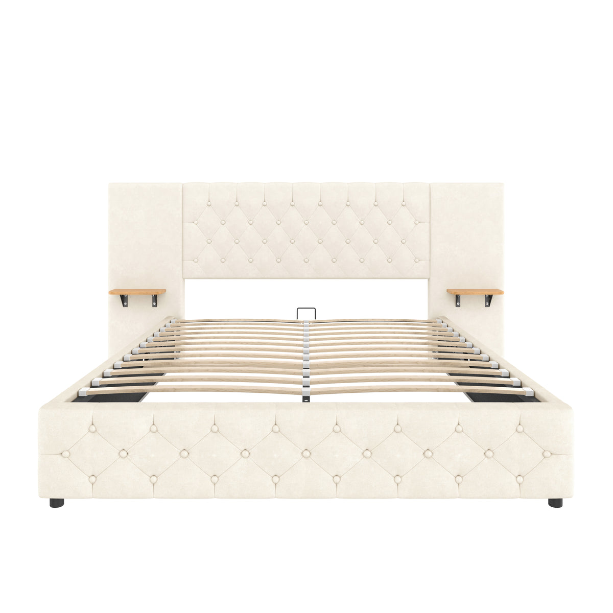 Beige Velvet Storage Bed Frame – 135 × 190 cm — detail 15