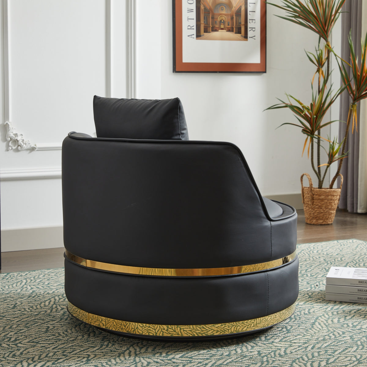 Black Faux Leather 360° Swivel Barrel Chair — detail 7