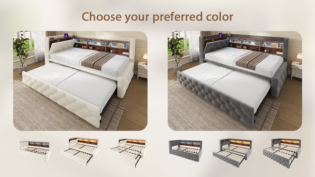 Beige Velvet Storage Bed Frame – 90 × 190 cm — detail 12