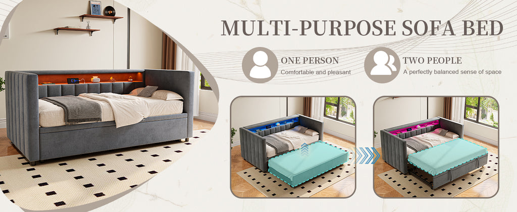 Dark Grey Velvet Sofa Bed — detail 13