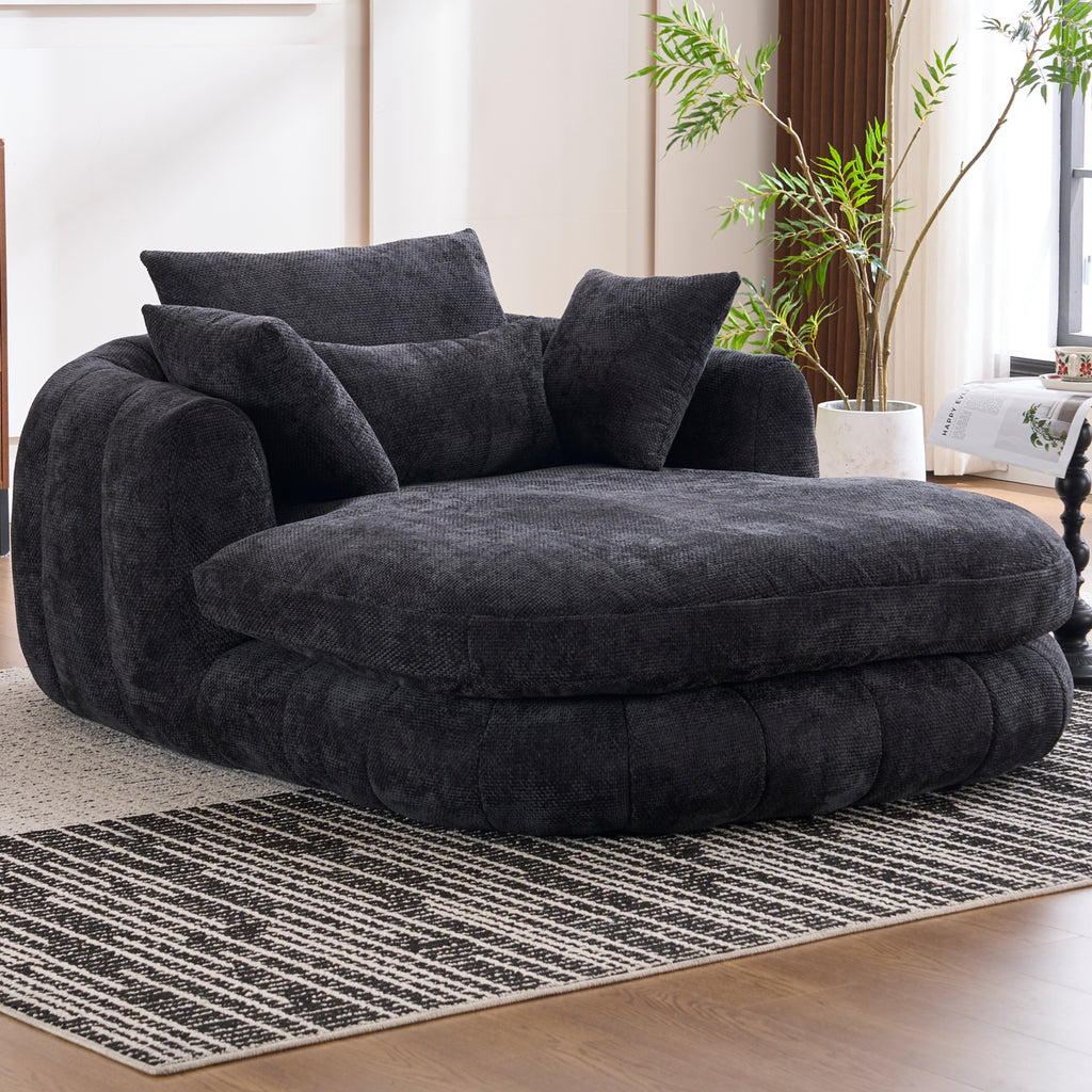 Black Oversized Chenille Chaise Lounge with Pillows — detail 12