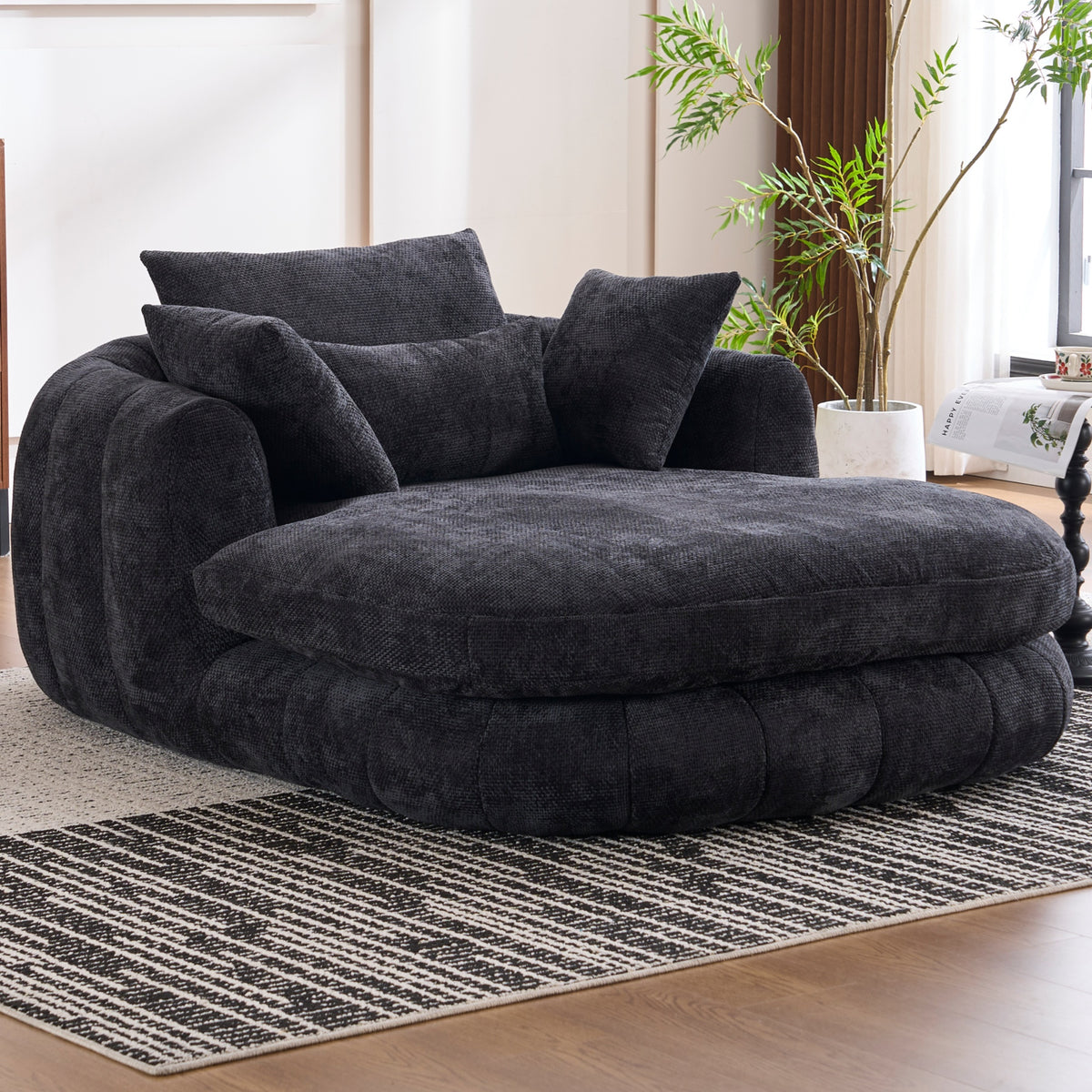 Black Oversized Chenille Chaise Lounge with Pillows — detail 12