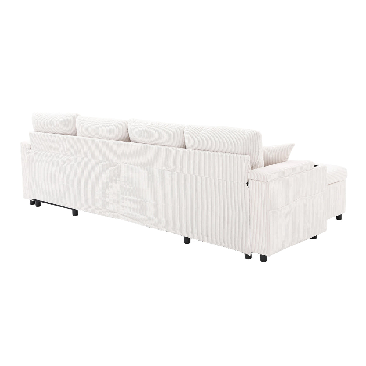 Beige Oversized Chenille Chaise Lounge with Pillows — detail 19