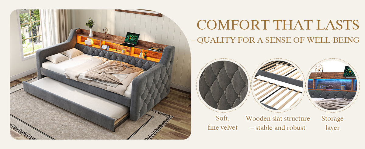 Dark Grey Velvet Sofa Bed — detail 14