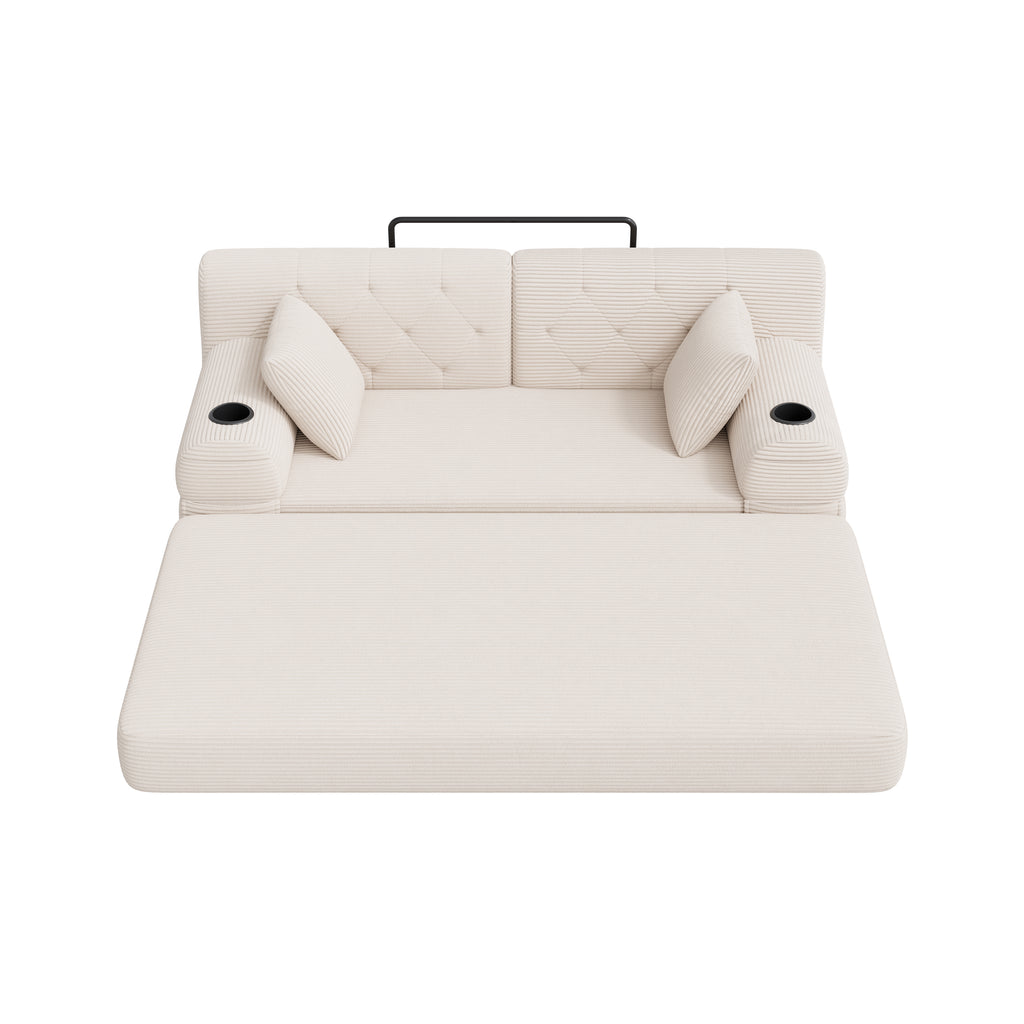 Beige Corduroy 2-Seater Sofa Bed — detail 11