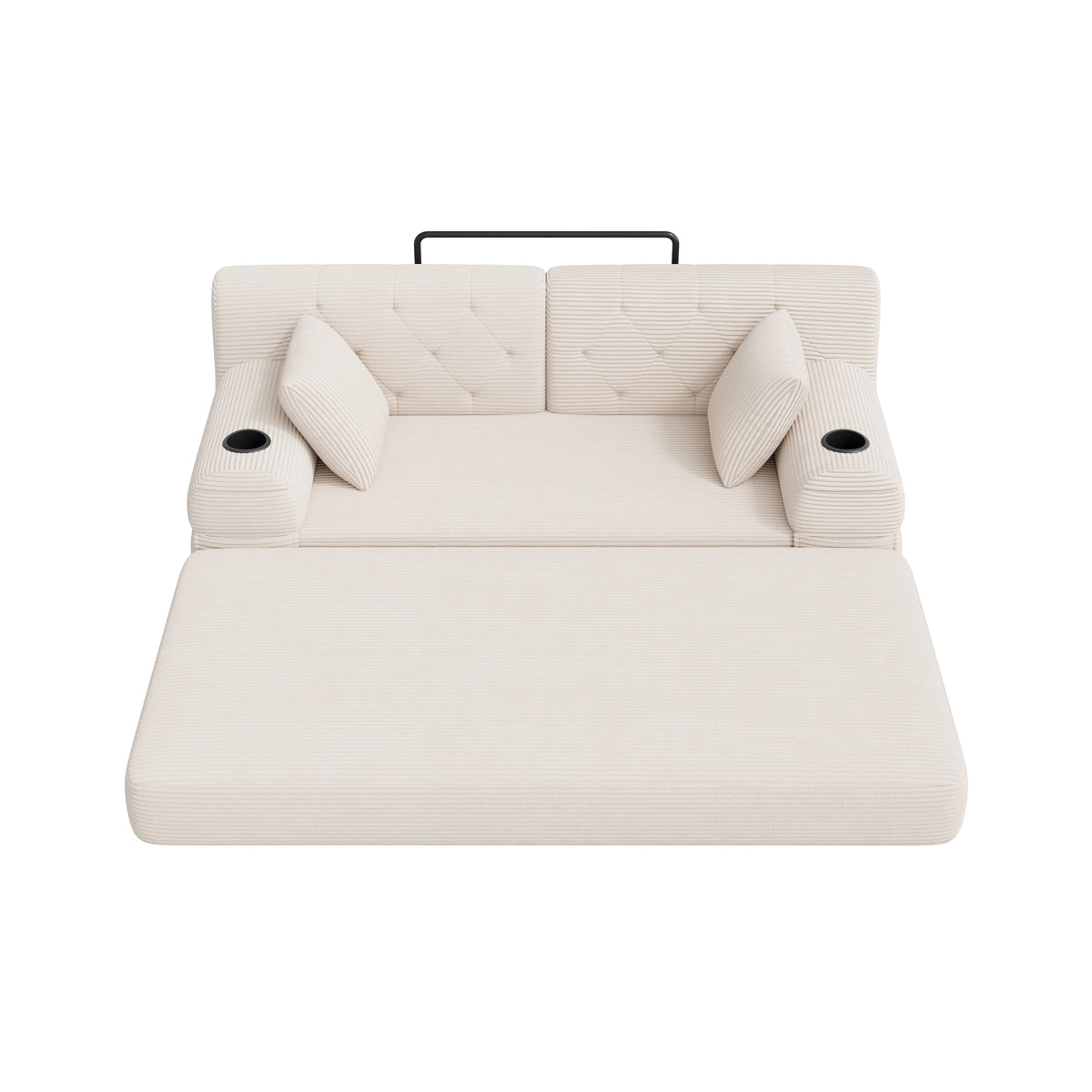 Beige Corduroy 2-Seater Sofa Bed — detail 11
